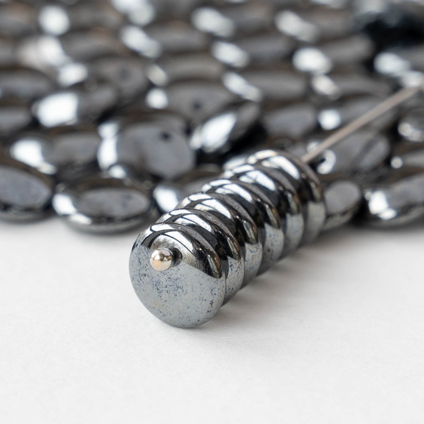 9mm Glass Lentil Beads - Hematite - 50 Beads