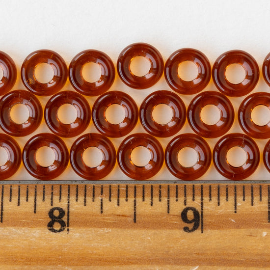 9mm Glass Ring Beads - Dark Amber - 50 or 100 Beads
