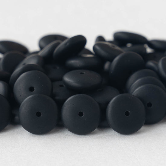 Load image into Gallery viewer, 9mm Glass Rondelle Beads - Opaque Black Matte - 65 Beads
