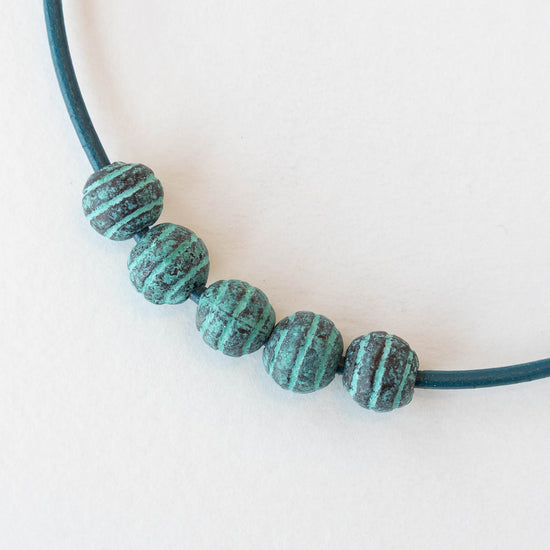 9mm Round Metal Beads - Green Patina - 4 or 12 beads