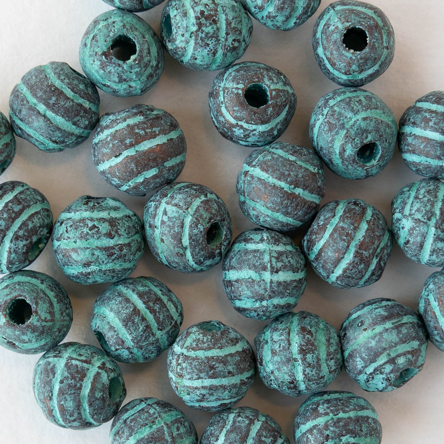 9mm Round Metal Beads - Green Patina - 4 or 12 beads