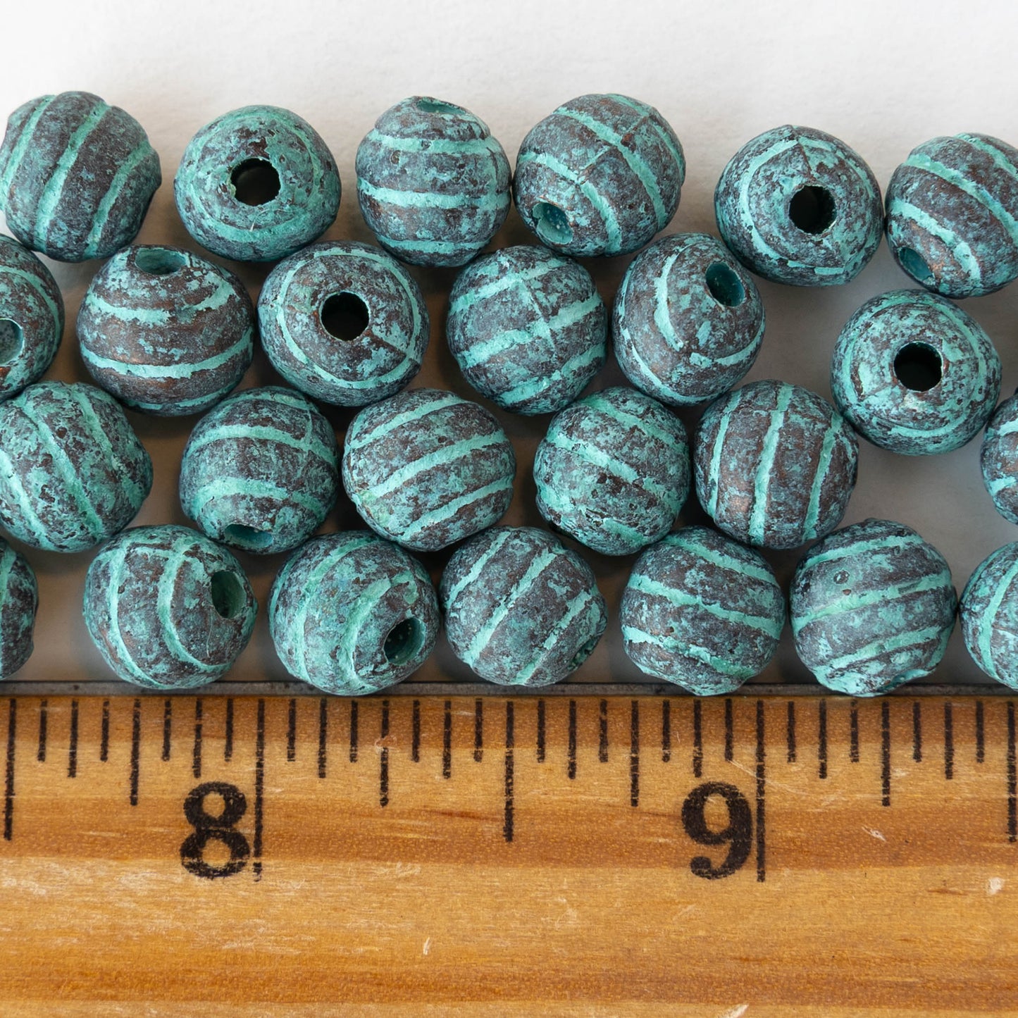 9mm Round Metal Beads - Green Patina - 4 or 12 beads
