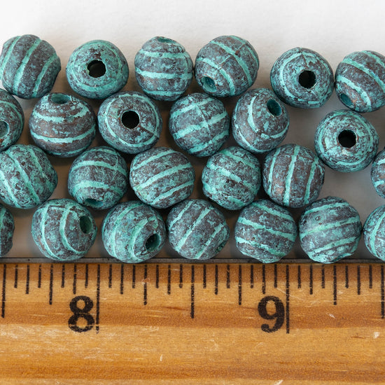 9mm Round Metal Beads - Green Patina - 4 or 12 beads