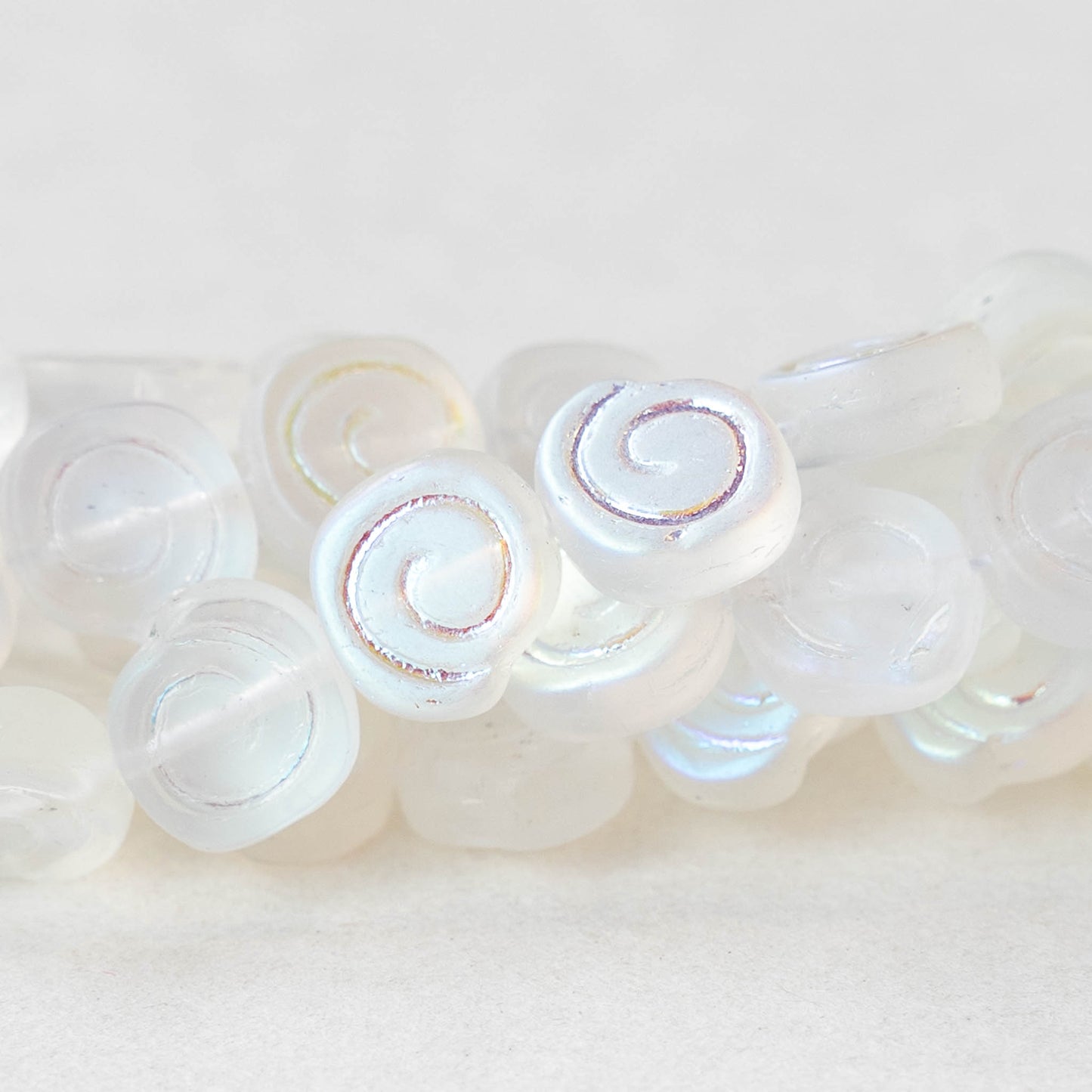 8mm Spiral Coin Beads - Crystal Matte AB - 25 Beads
