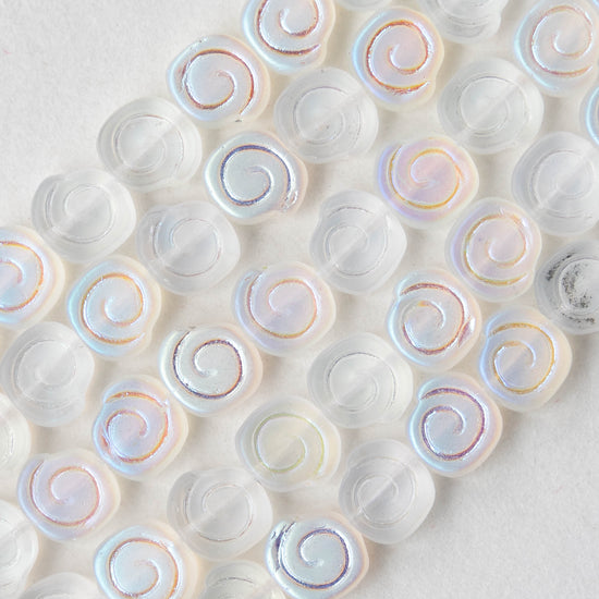 8mm Spiral Coin Beads - Crystal Matte AB - 25 Beads
