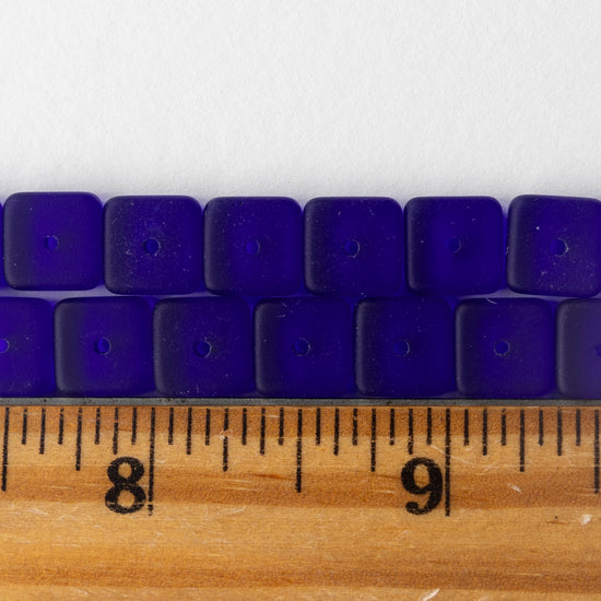 9mm Square Glass Heishi Beads - Matte Cobalt - 25 Beads