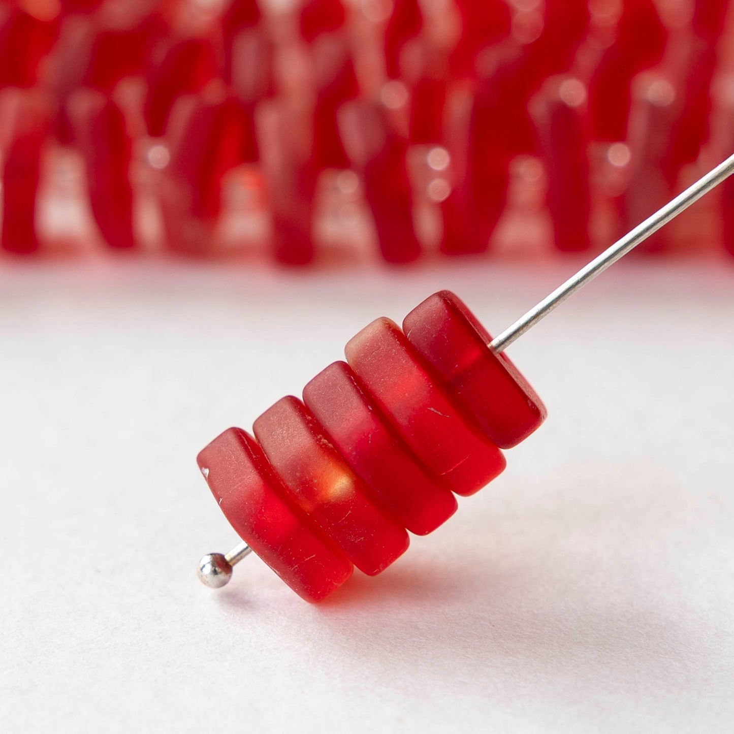 9mm Square Glass Heishi Beads - Matte Red - 25 Beads