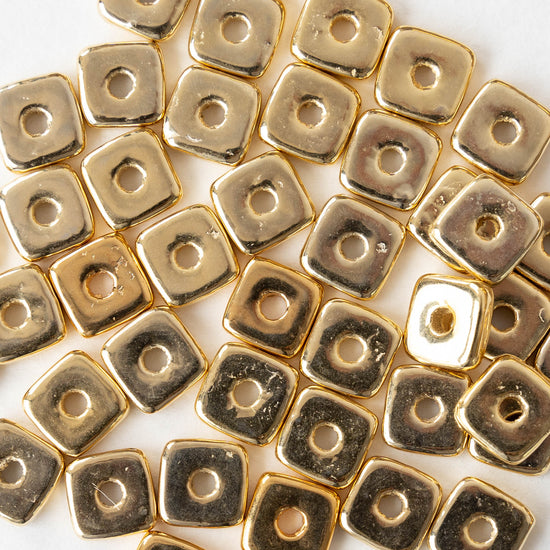 9mm 24K Gold Coated Ceramic Tile Beads - Gold - 10 or 30 Beads