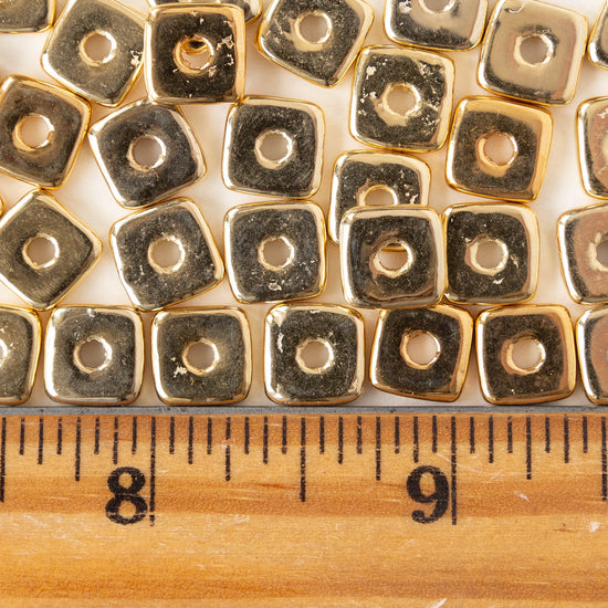 9mm 24K Gold Coated Ceramic Tile Beads - Gold - 10 or 30 Beads