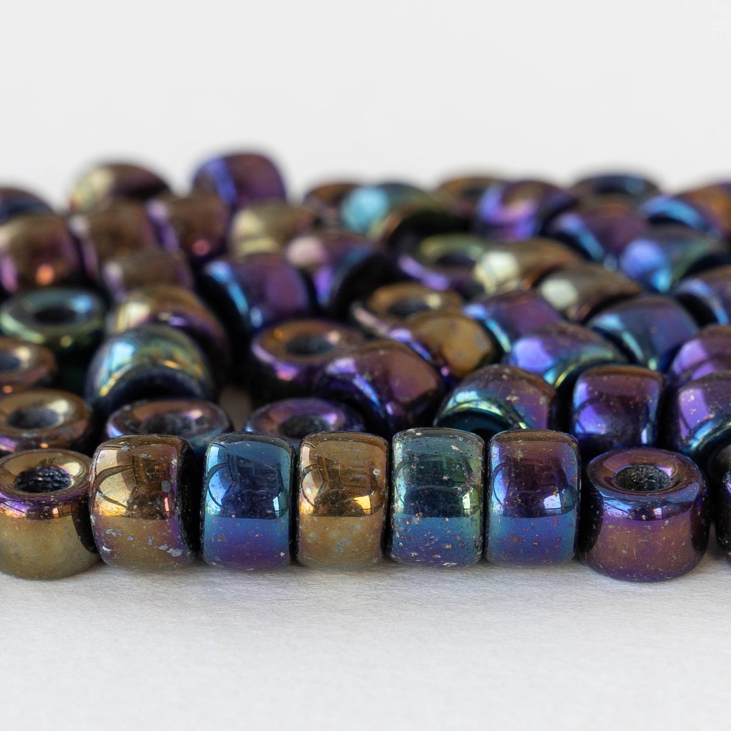 9mm Glass Tube Beads - Blue Iris - 50 Beads