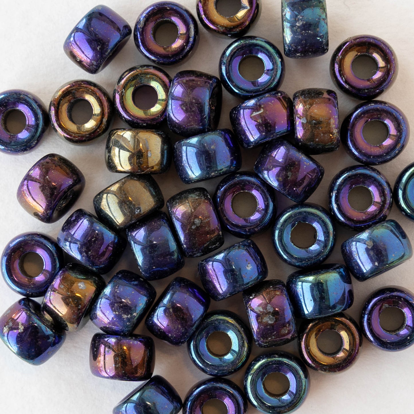 9mm Glass Tube Beads - Blue Iris - 50 Beads