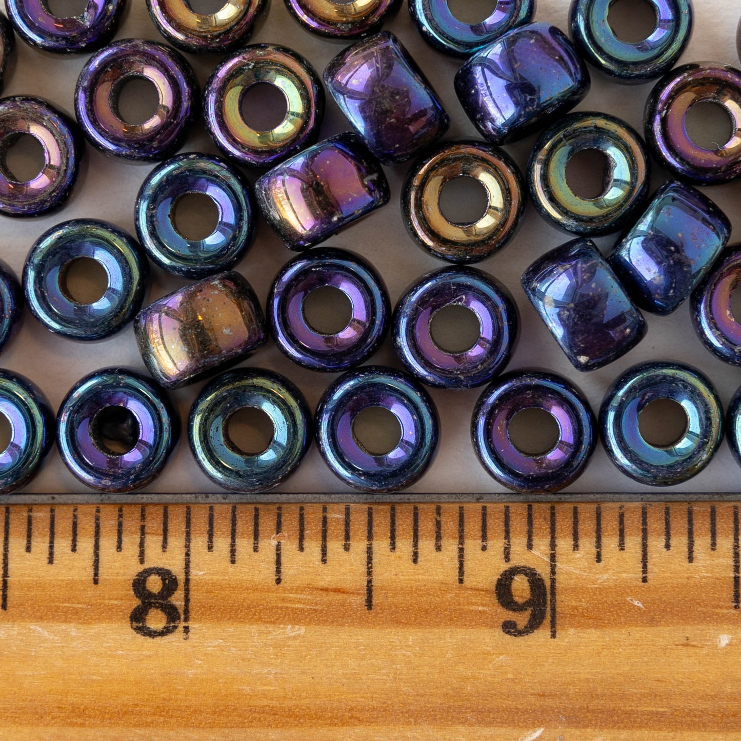 9mm Glass Tube Beads - Blue Iris - 50 Beads