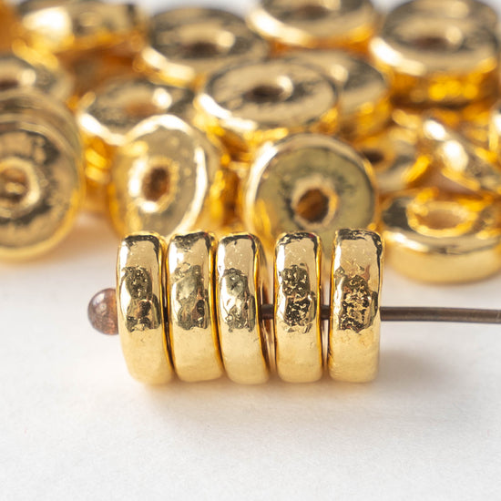 24K Gold Coated Ceramic Washer Beads - 8mm - Choose Amount