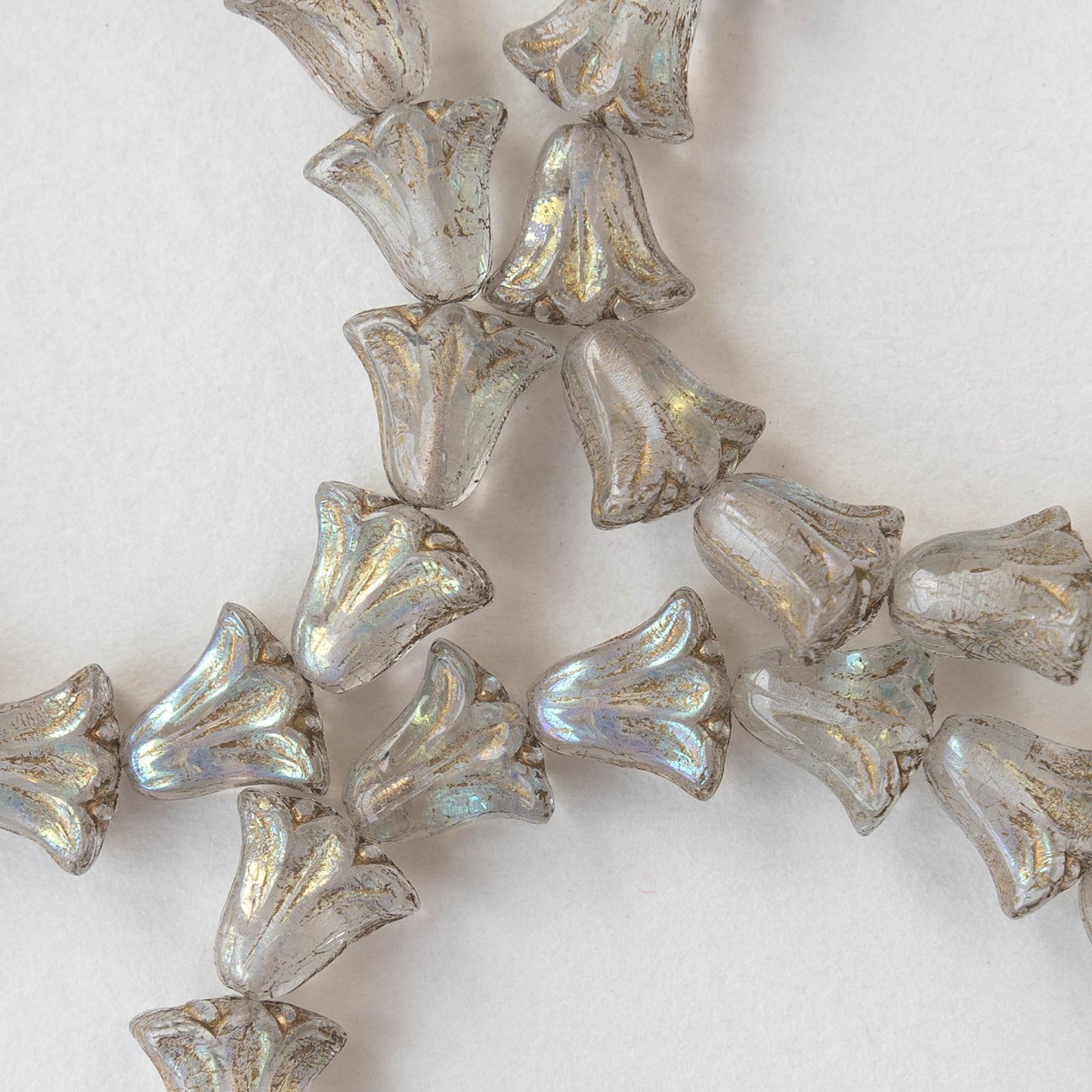 9mm Lily Flower Beads - Crystal AB with Gold Wash - 15 Beads