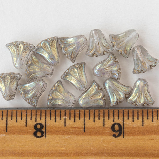 9mm Lily Flower Beads - Crystal AB with Gold Wash - 15 Beads