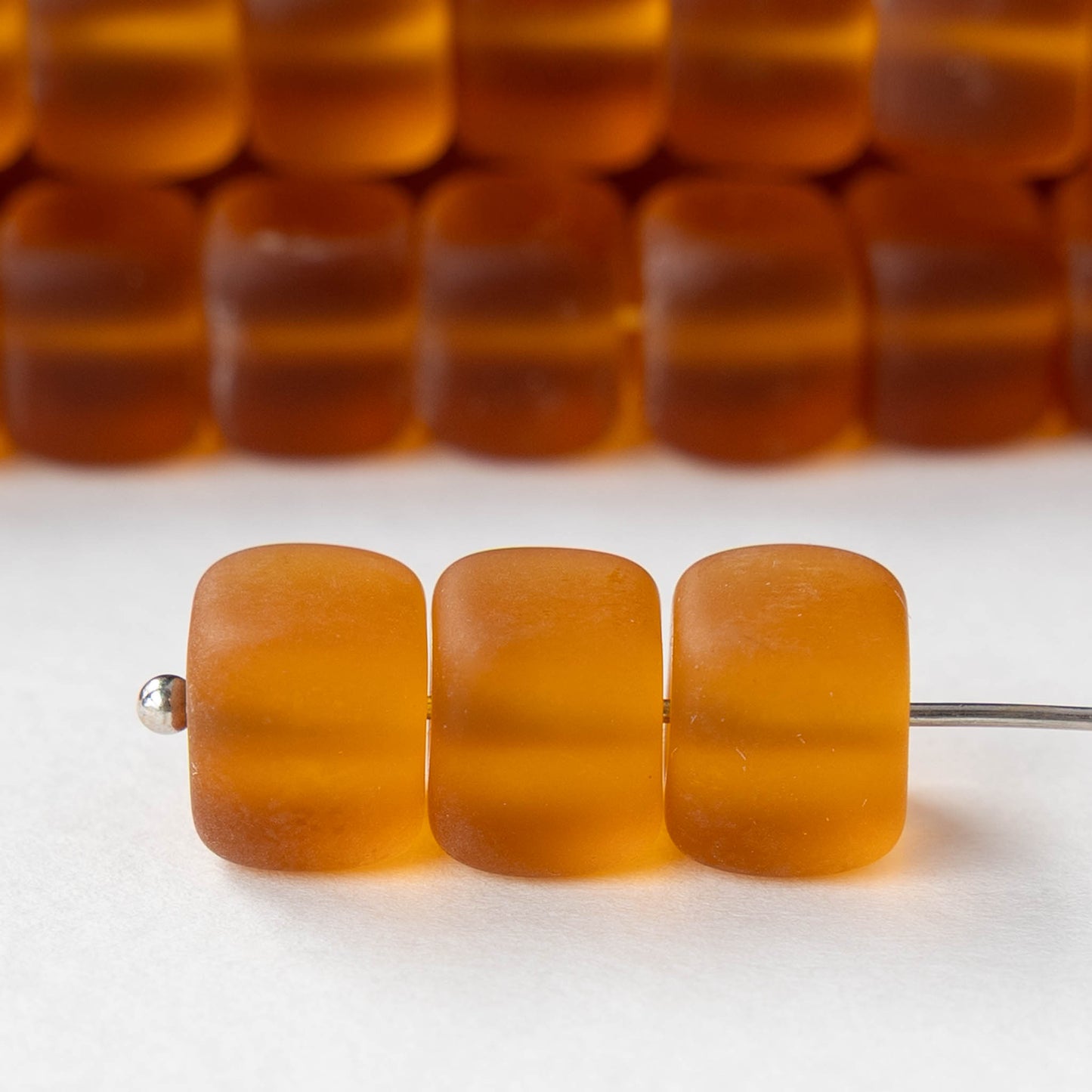 9x11mm Glass Cube Beads - Matte Amber - 10 or 20 beads