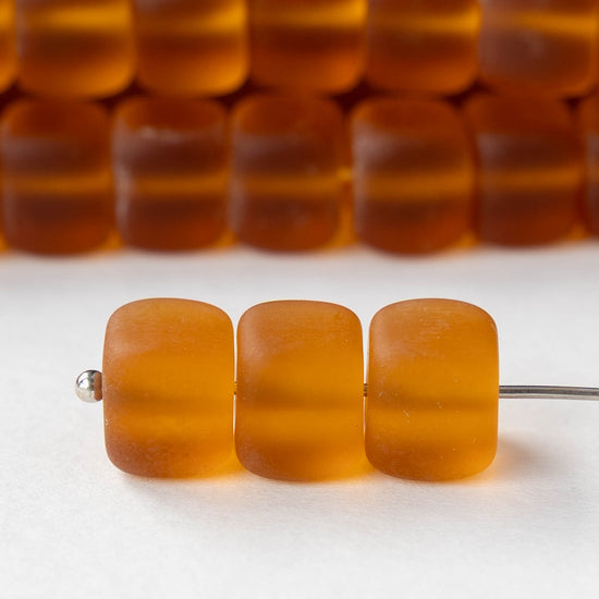 9x11mm Glass Cube Beads - Matte Amber - 10 or 20 beads