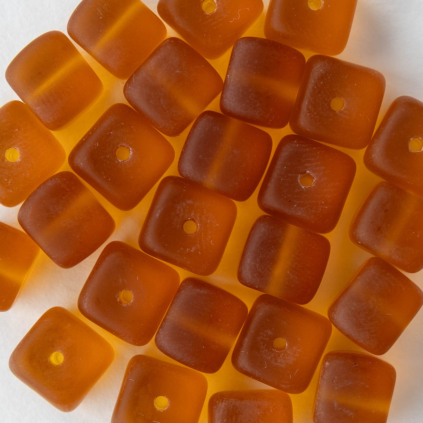 9x11mm Glass Cube Beads - Matte Amber - 10 or 20 beads