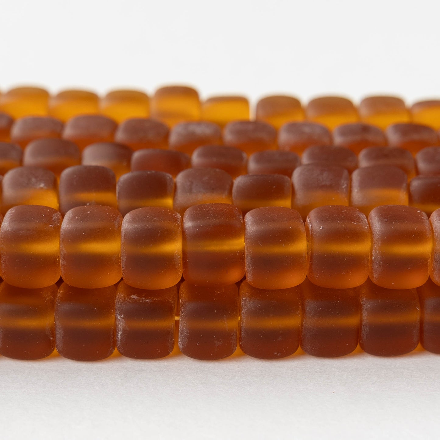 9x11mm Glass Cube Beads - Matte Amber - 10 or 20 beads