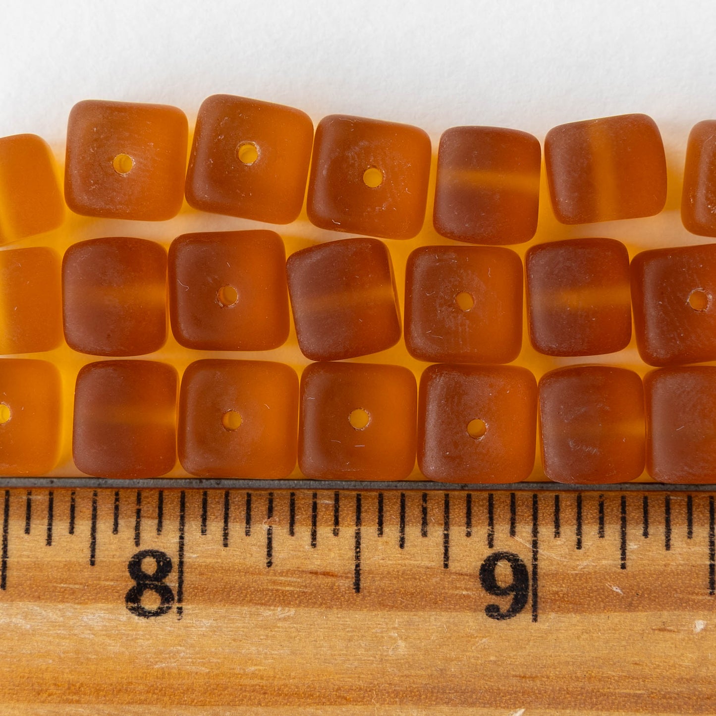 9x11mm Glass Cube Beads - Matte Amber - 10 or 20 beads