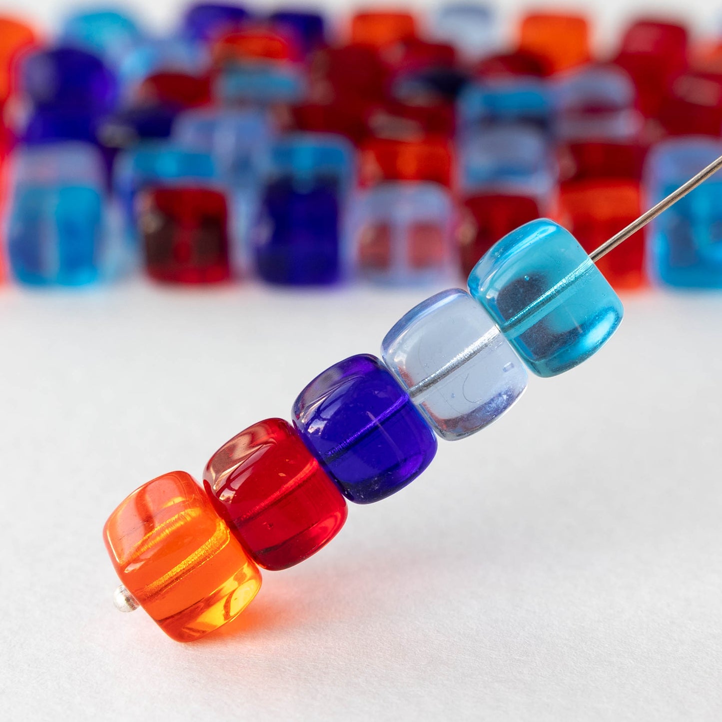 9x11mm Glass Cube Beads - Transparent Color Mix - 50 beads