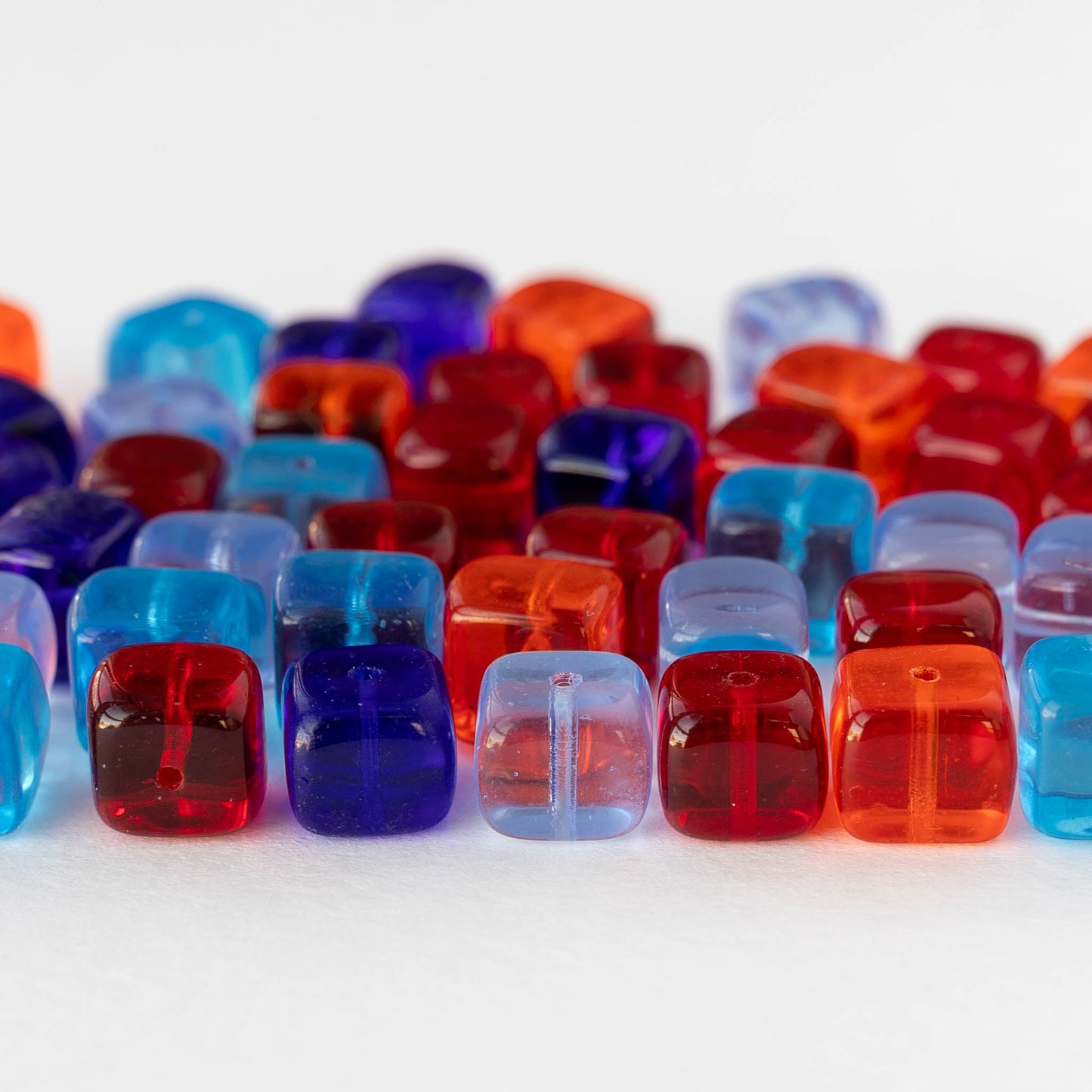 9x11mm Glass Cube Beads - Transparent Color Mix - 50 beads