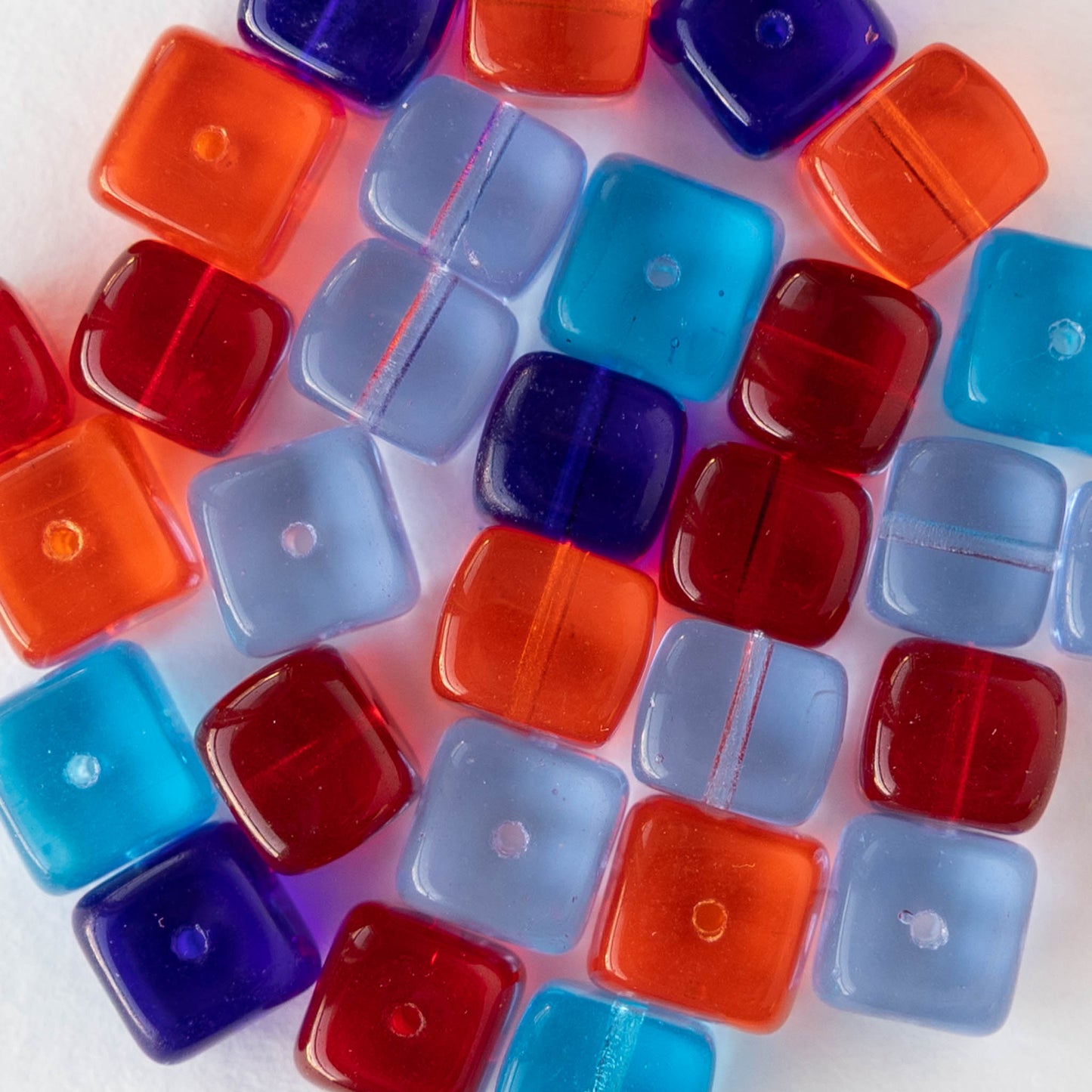 9x11mm Glass Cube Beads - Transparent Color Mix - 50 beads