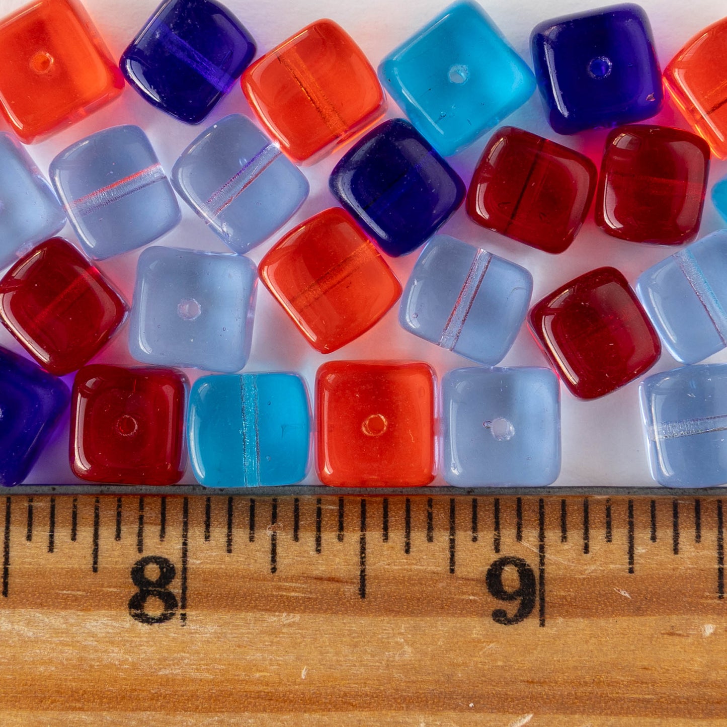 9x11mm Glass Cube Beads - Transparent Color Mix - 50 beads