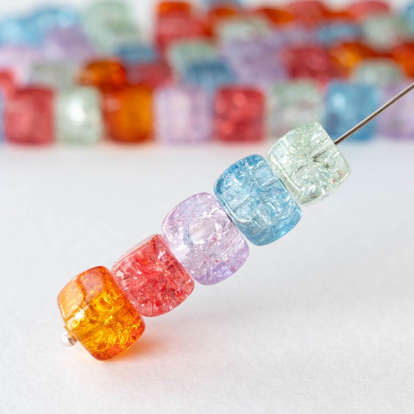 9x11mm Glass Cube Beads - Crackle Mix - 50 beads