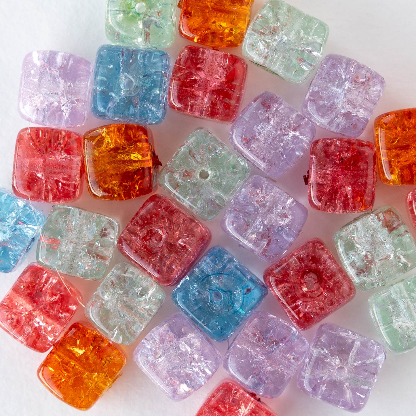 9x11mm Glass Cube Beads - Crackle Mix - 50 beads