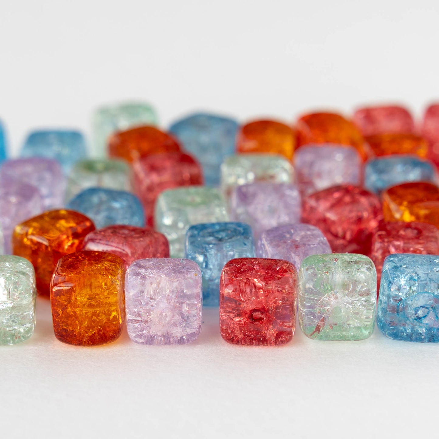 9x11mm Glass Cube Beads - Crackle Mix - 50 beads