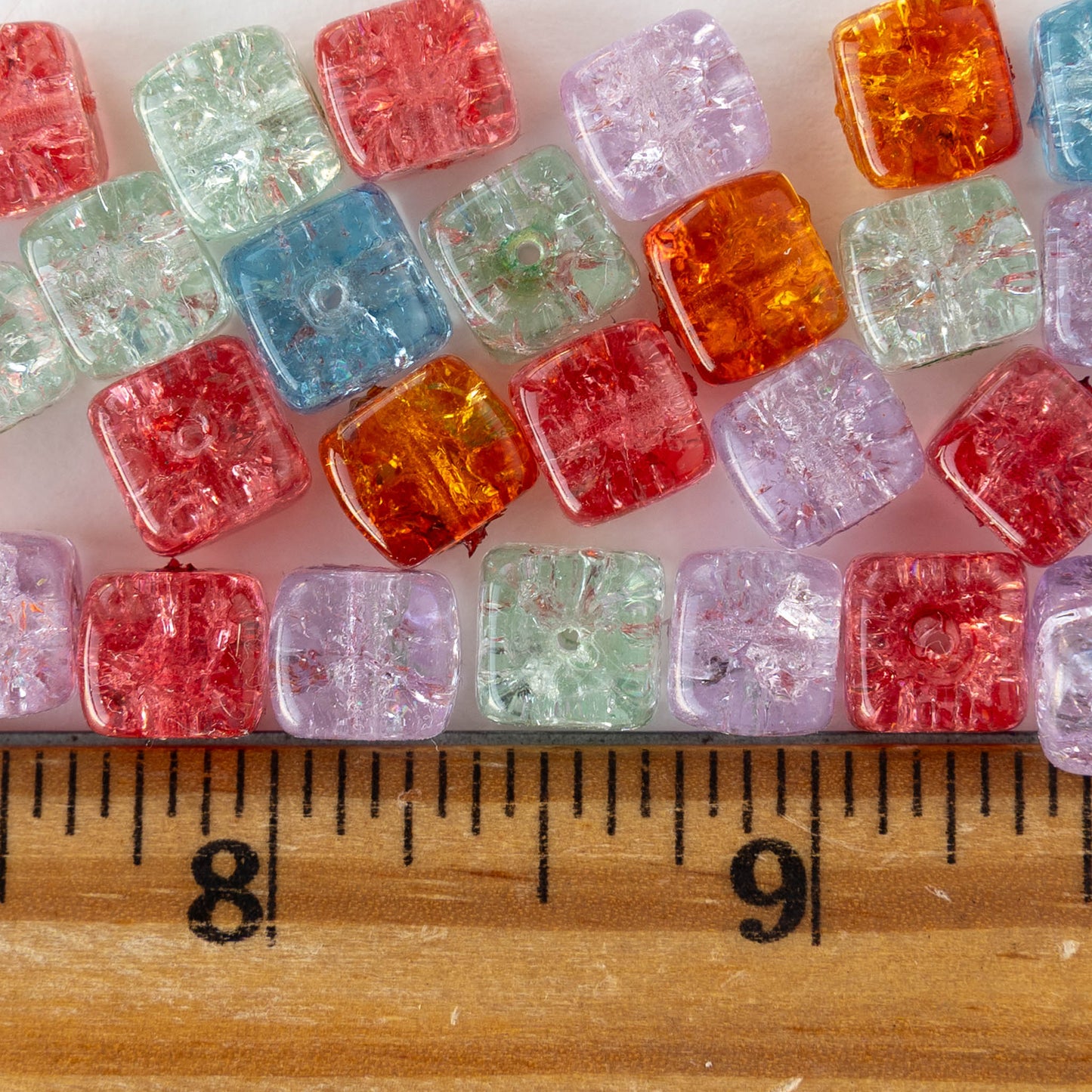 9x11mm Glass Cube Beads - Crackle Mix - 50 beads