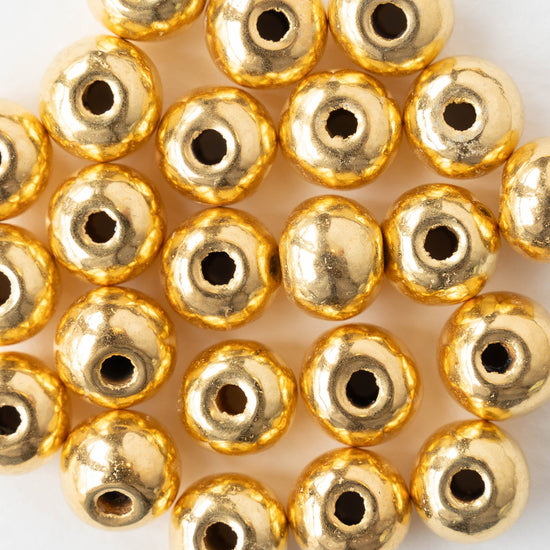 9x10mm 24K Gold Coated Ceramic Round Beads - Gold - 10 Beads