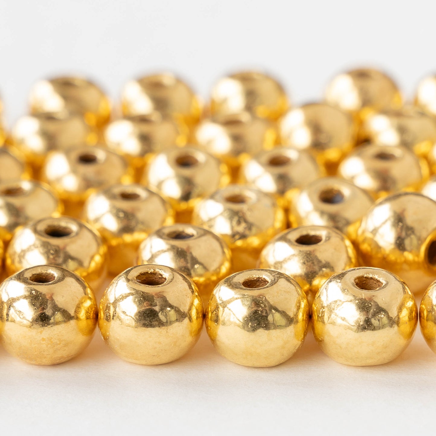 9x10mm 24K Gold Coated Ceramic Round Beads - Gold - 10 Beads