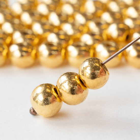 9x10mm 24K Gold Coated Ceramic Round Beads - Gold - 10 Beads