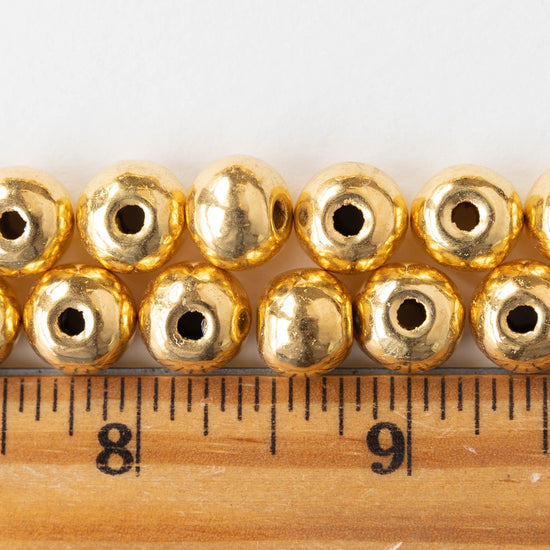 9x10mm 24K Gold Coated Ceramic Round Beads - Gold - 10 Beads