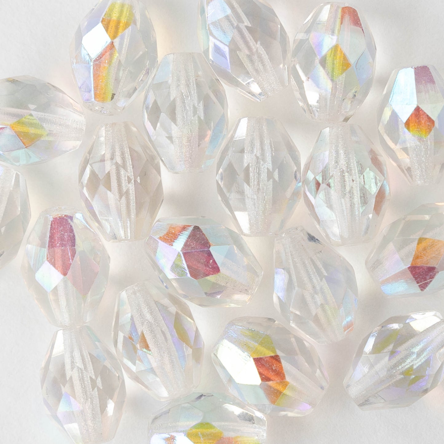 12mm Firepolished Glass Oval Beads - Crystal AB - 10 beads