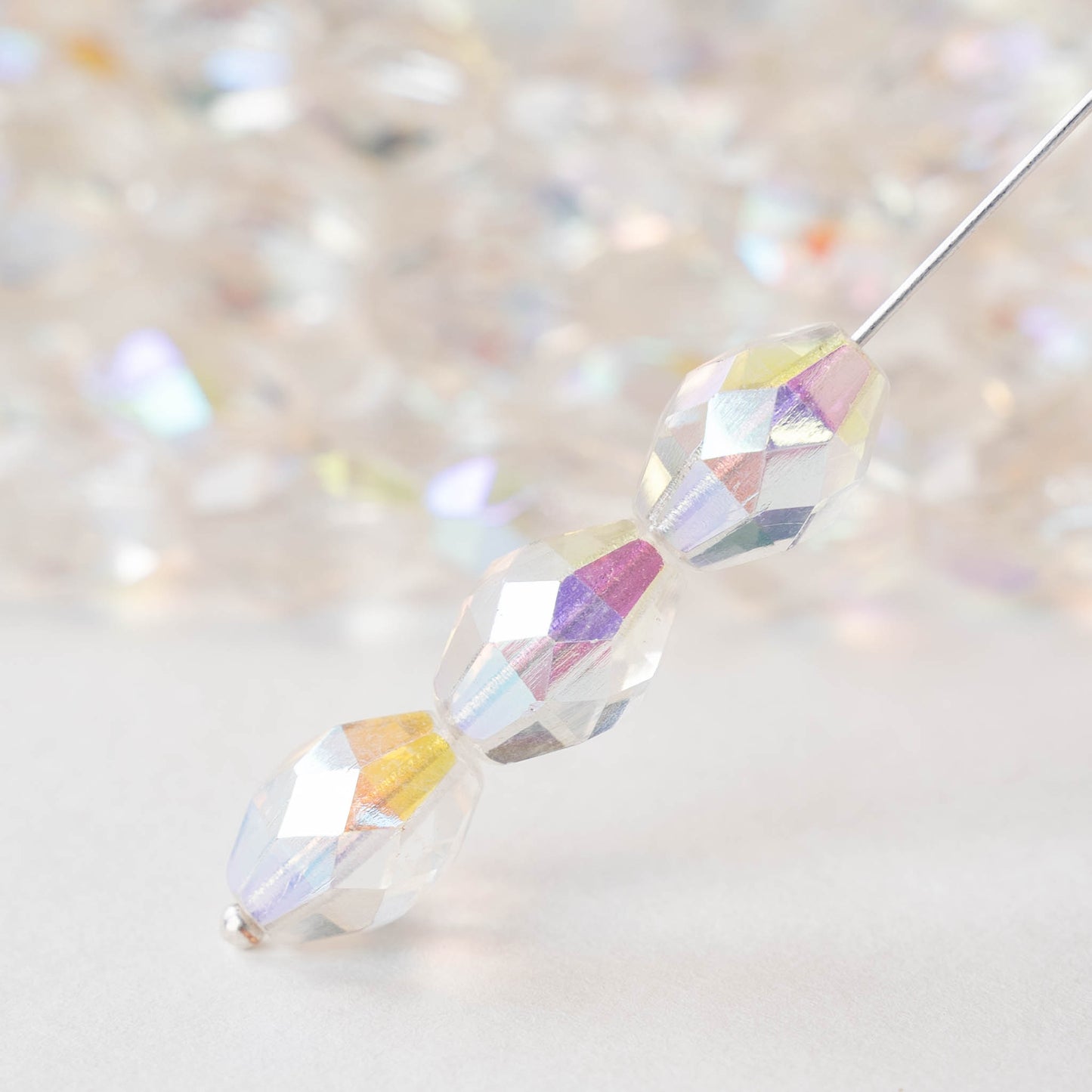12mm Firepolished Glass Oval Beads - Crystal AB - 10 beads