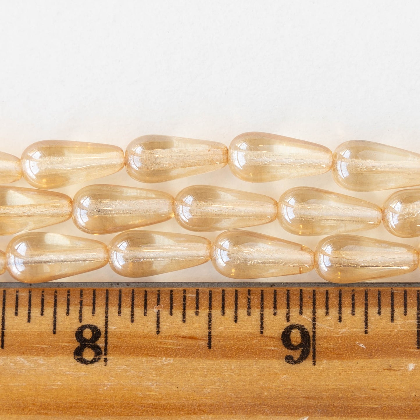 6x13mm Glass Long Drilled Teardrop - Transparent Champagne Luster - 10 or 30 Beads