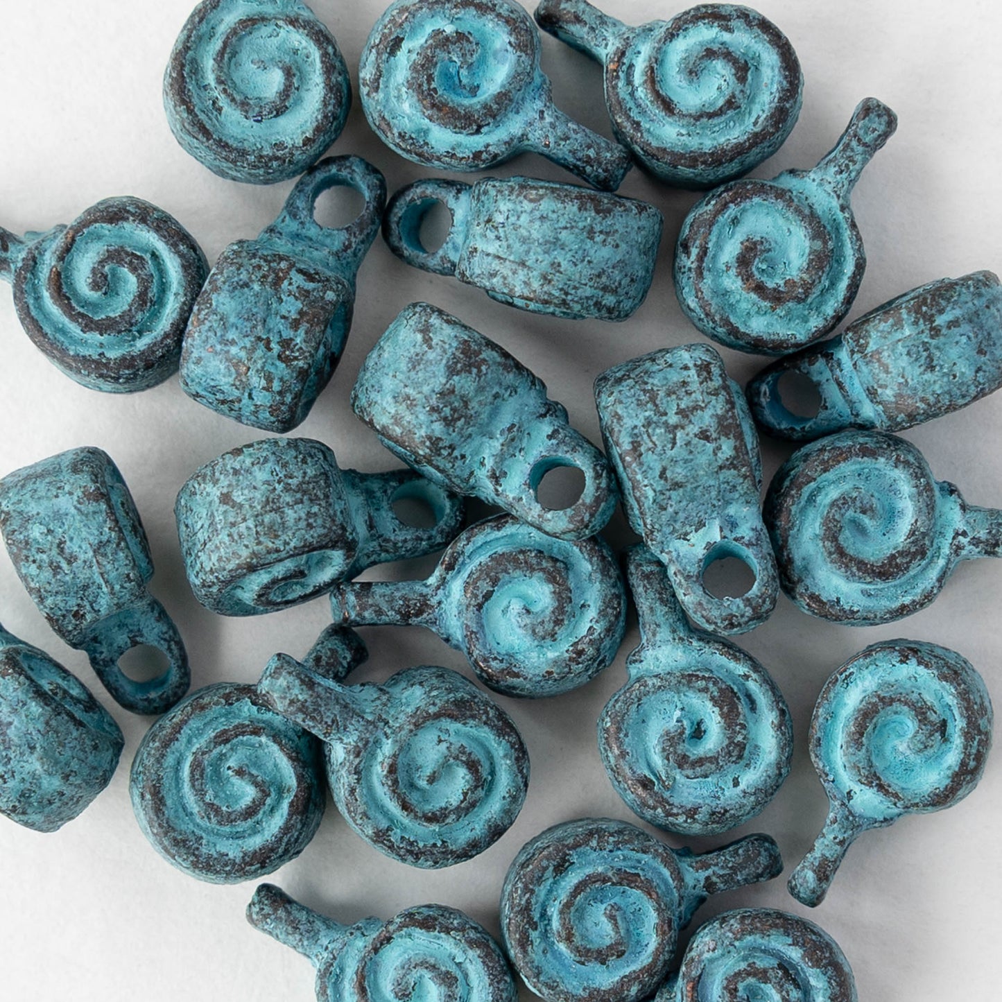 9x14mm Spiral Charm - Mykonos Metal Beads - Copper Patina - 2 or 6 charms