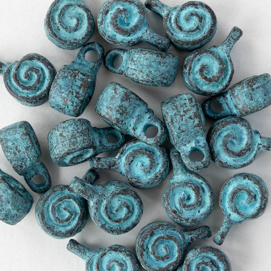 9x14mm Spiral Charm - Mykonos Metal Beads - Copper Patina - 2 or 6 charms