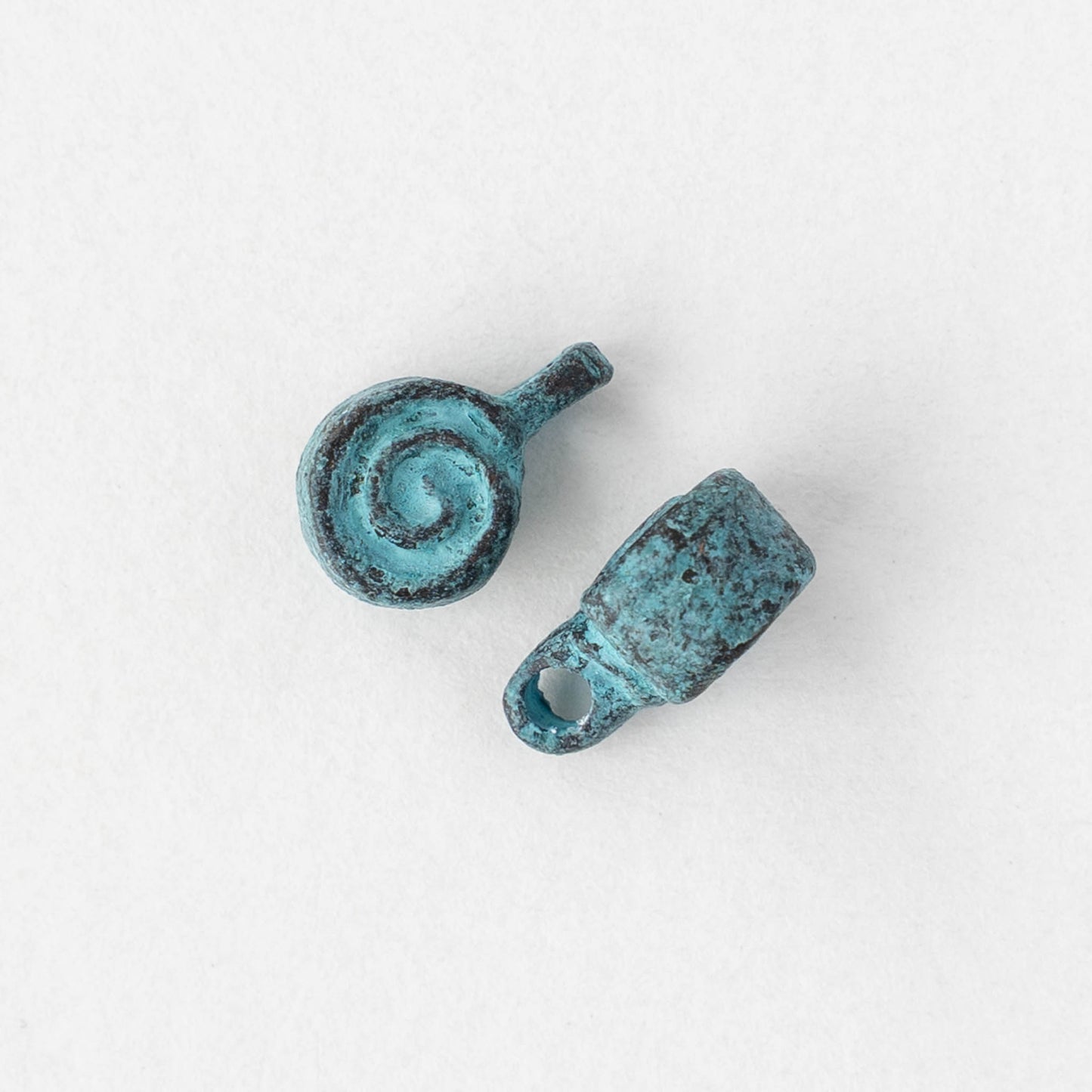 9x14mm Spiral Charm - Mykonos Metal Beads - Copper Patina - 2 or 6 charms