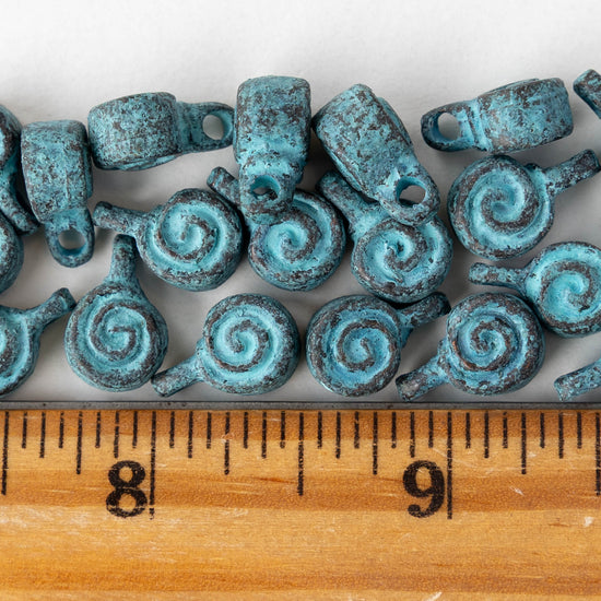 9x14mm Spiral Charm - Mykonos Metal Beads - Copper Patina - 2 or 6 charms