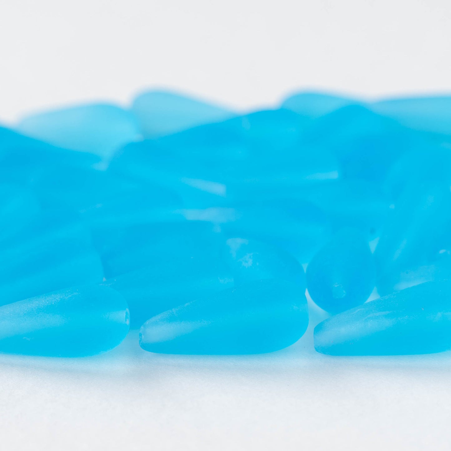 9x20mm Glass Teardrop Beads - Aqua Matte - 20 Beads