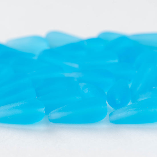 9x20mm Glass Teardrop Beads - Aqua Matte - 20 Beads