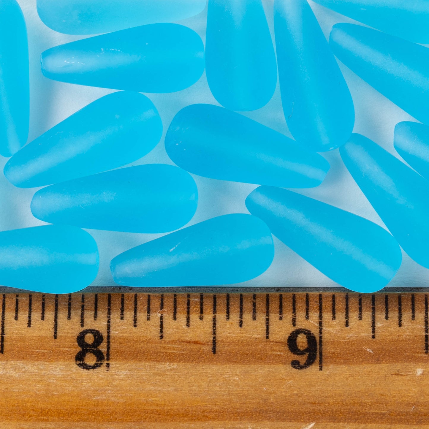 9x20mm Glass Teardrop Beads - Aqua Matte - 20 Beads