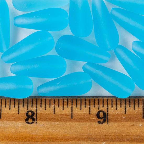 9x20mm Glass Teardrop Beads - Aqua Matte - 20 Beads