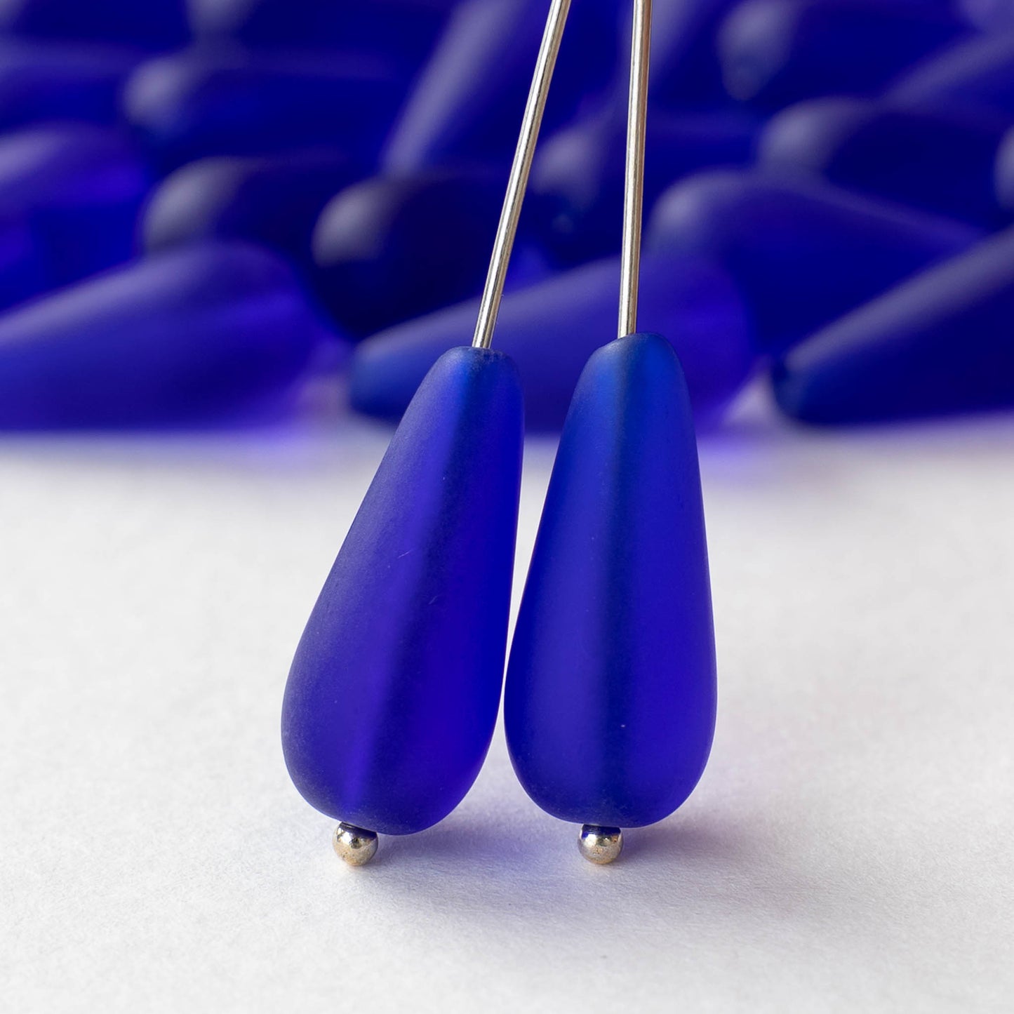 9x20mm Glass Teardrops - Matte Sapphire Blue - 10 or 20 beads