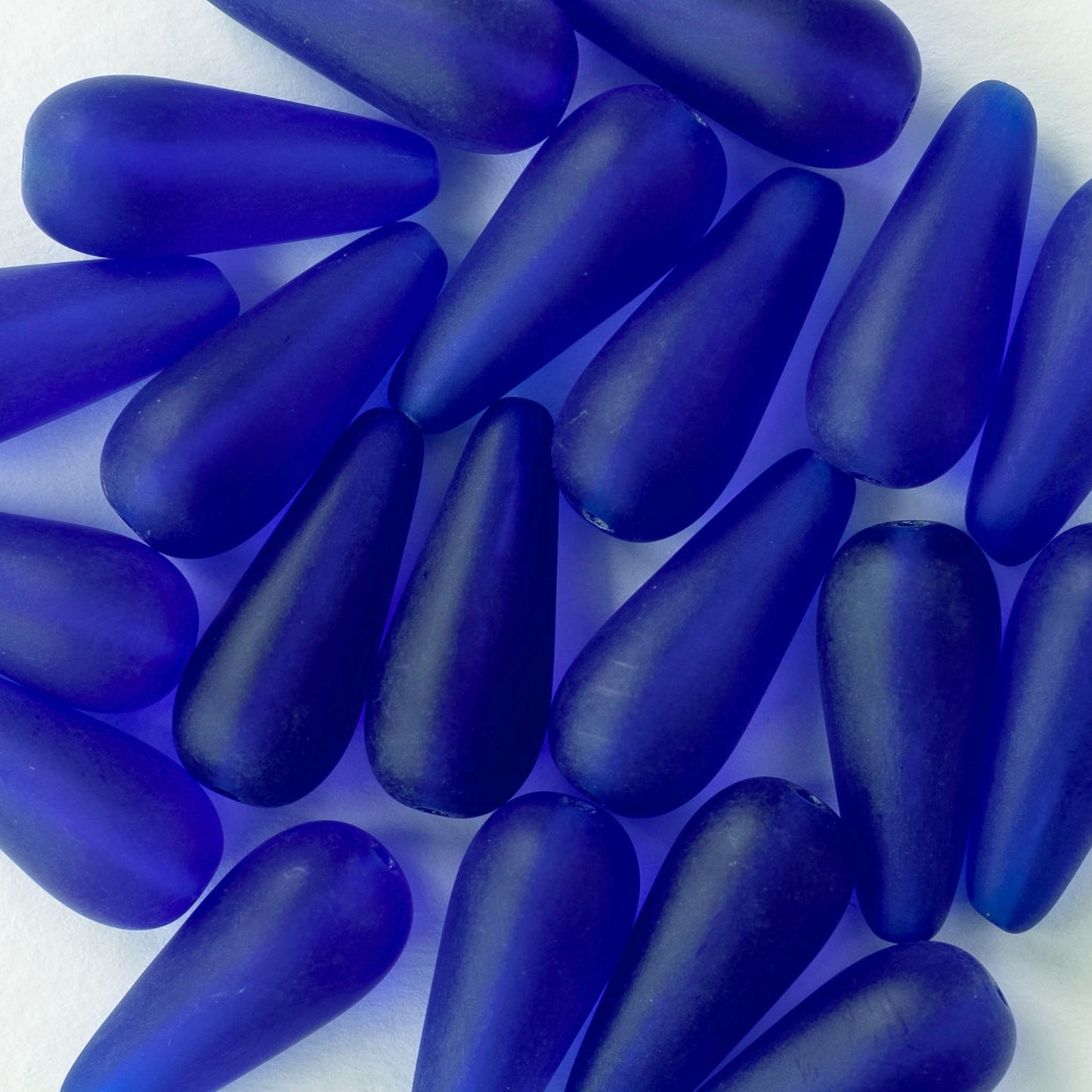 9x20mm Glass Teardrops - Matte Sapphire Blue - 10 or 20 beads