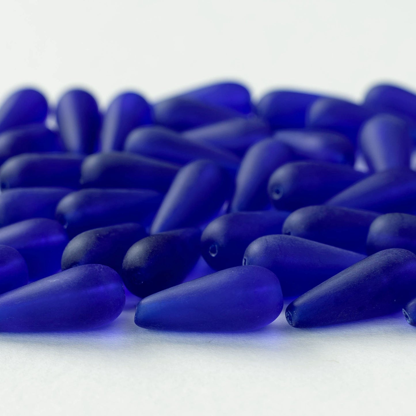 9x20mm Glass Teardrops - Matte Sapphire Blue - 10 or 20 beads